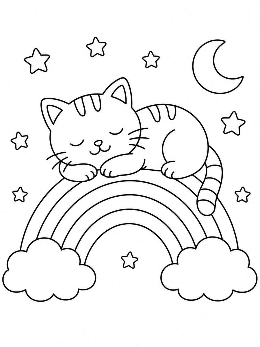Coloriage chat arc-en-ciel