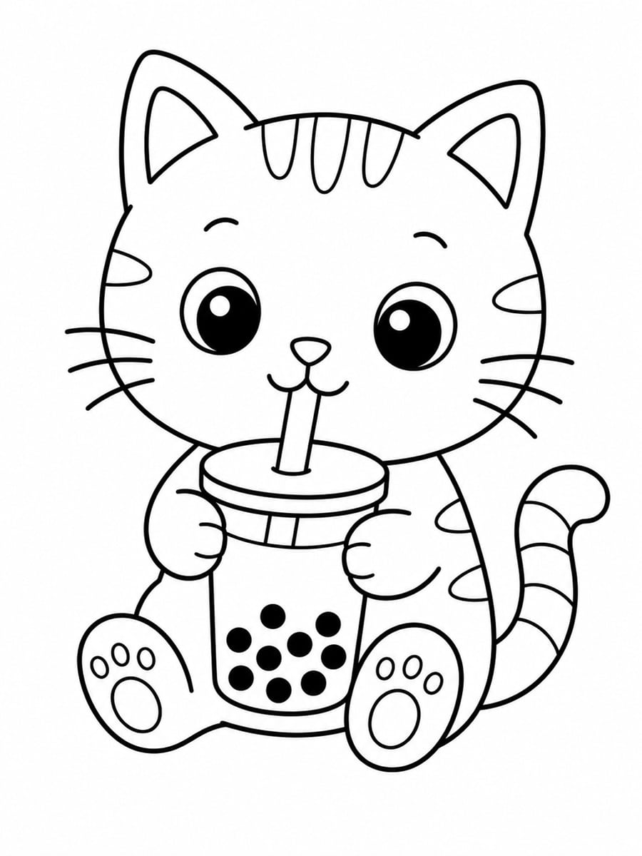 Coloriage chat bubble tea