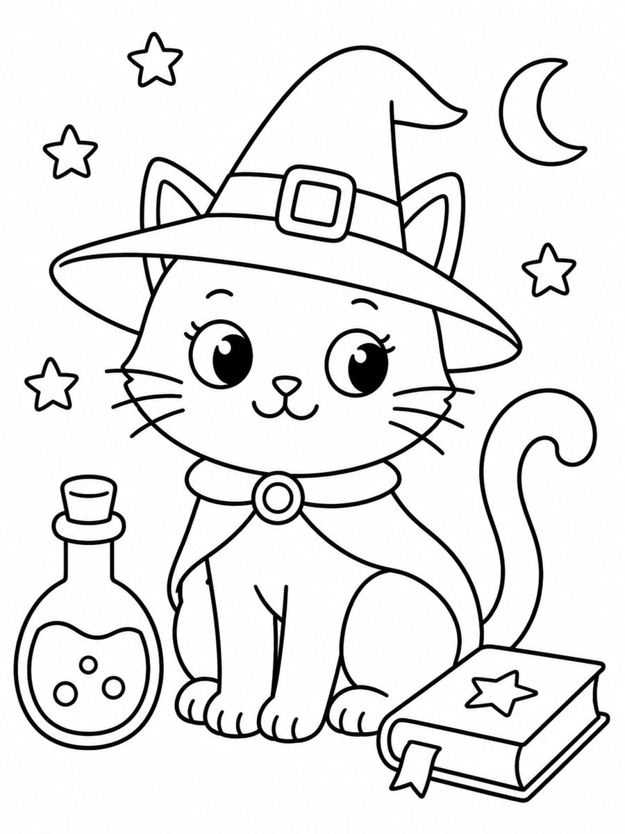 Coloriage chat de sorcière