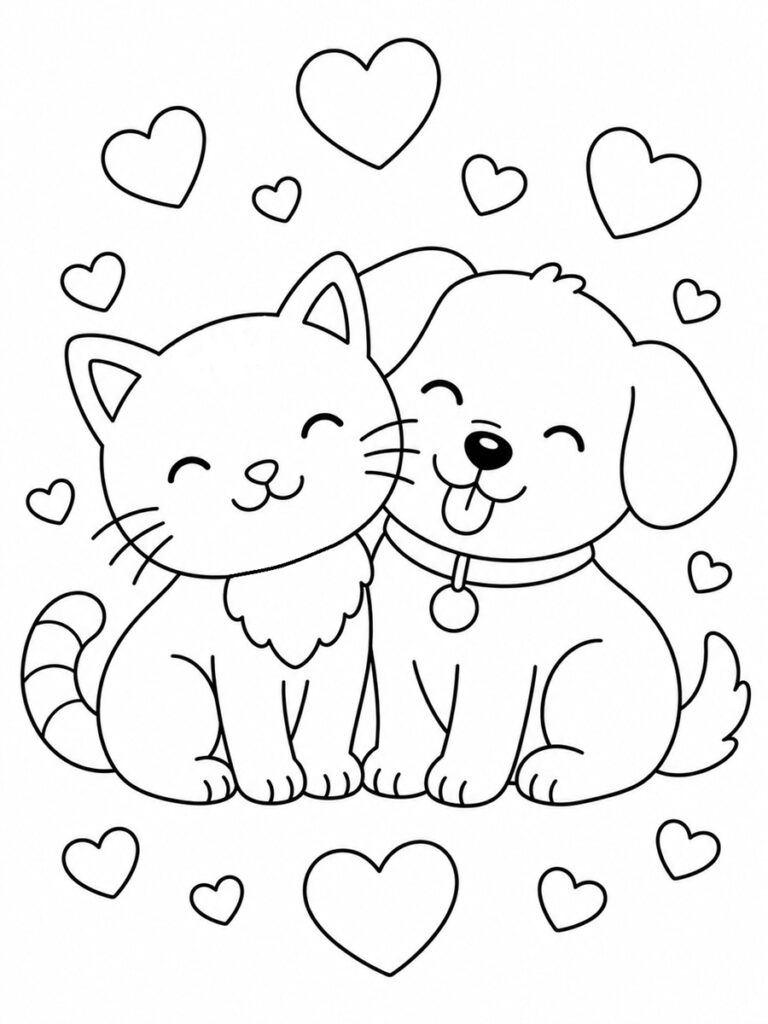 Coloriage chat et chien