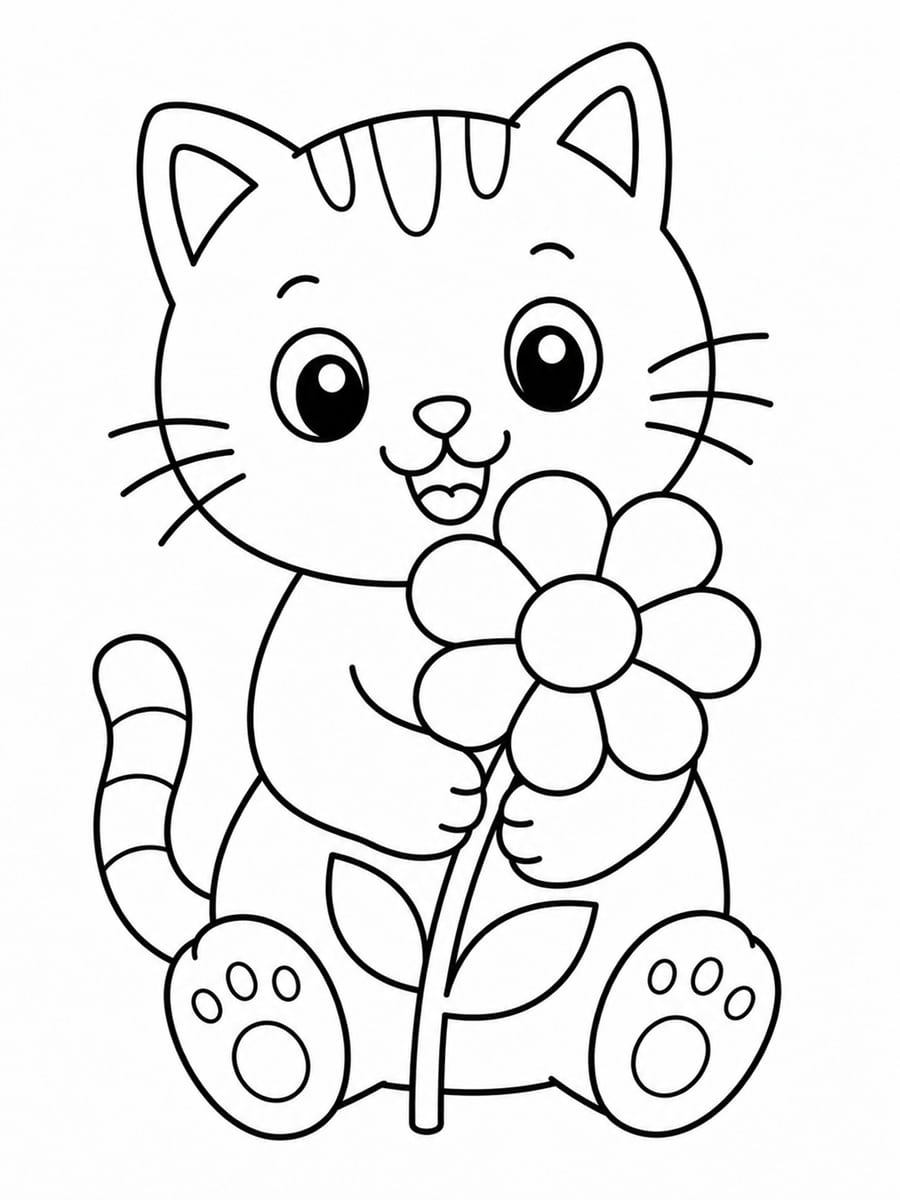 Coloriage chat et fleur