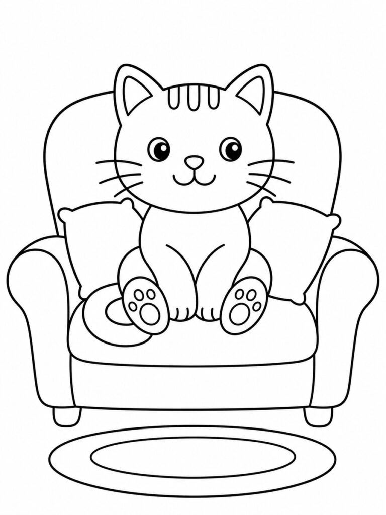 Chat dans un fauteuil Coloriage chat dans un fauteuil