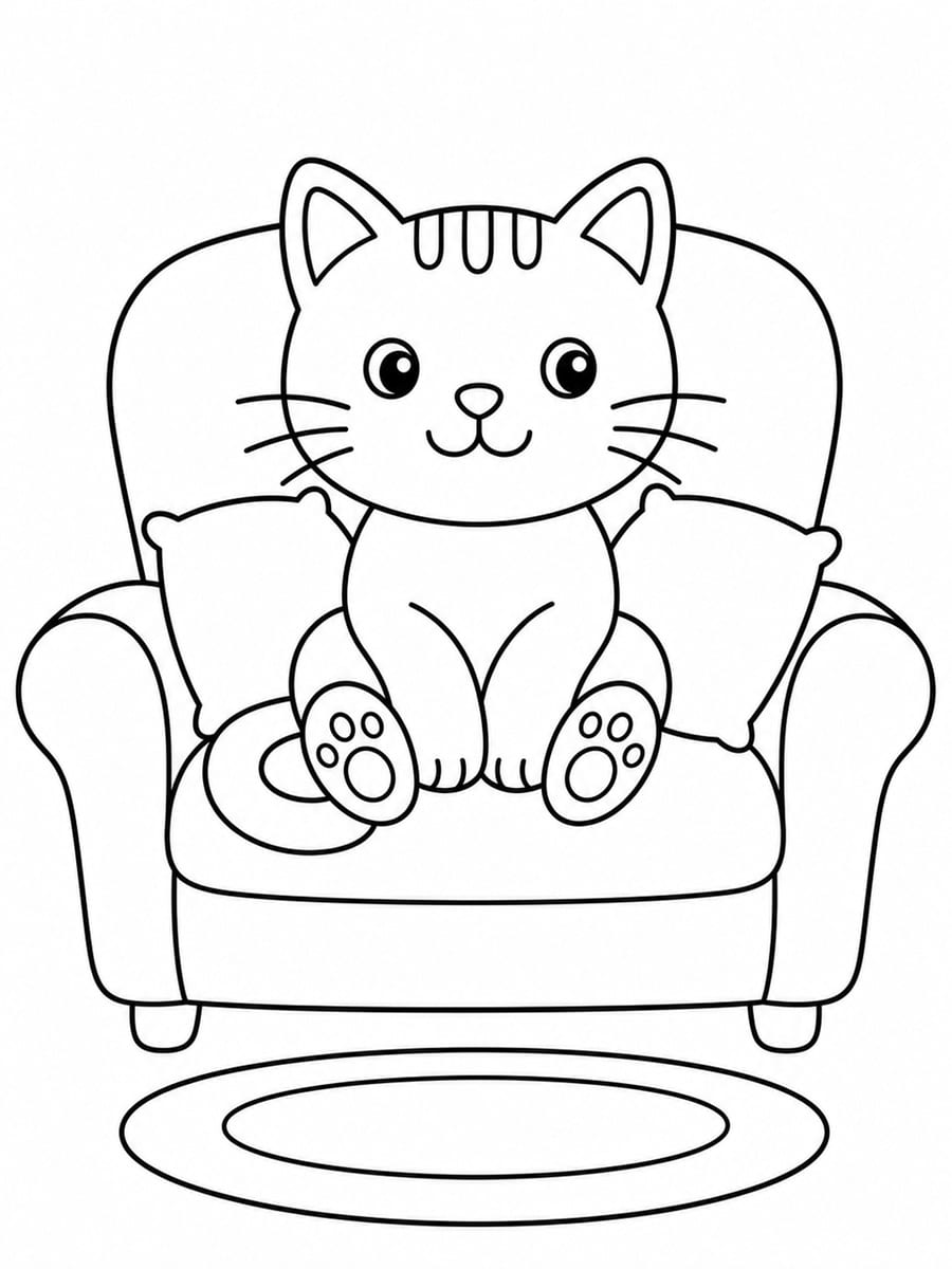 Coloriage chat dans un fauteuil