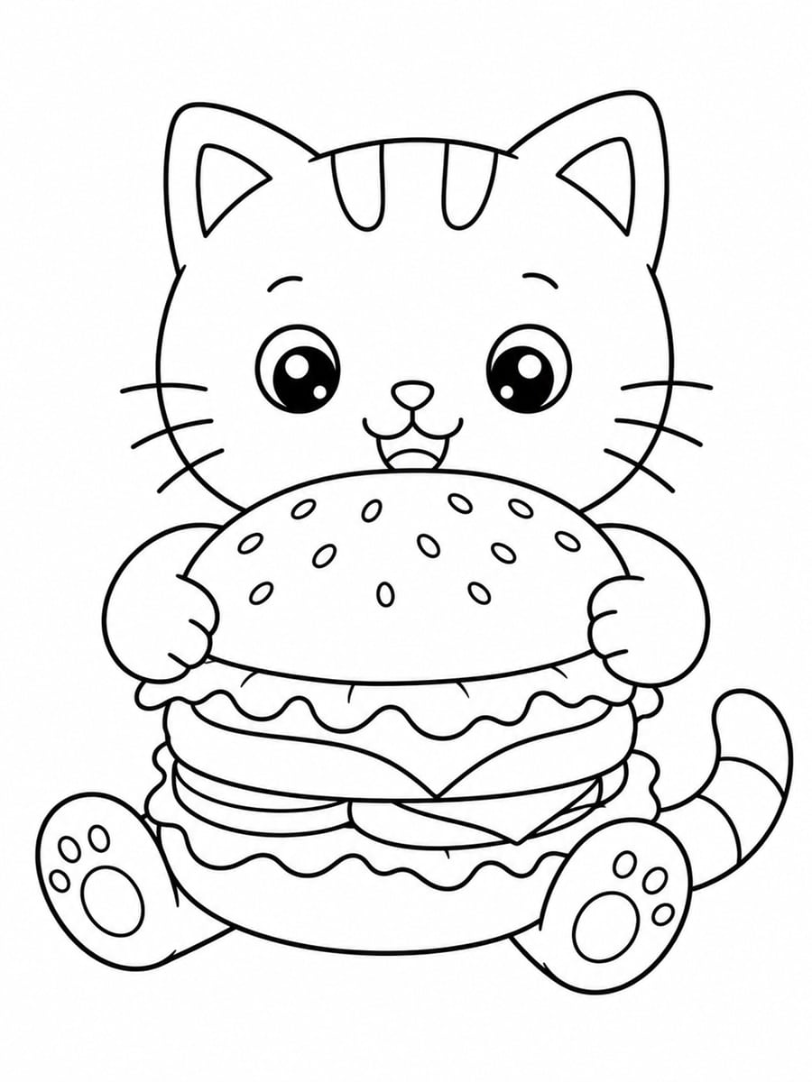 Coloriage chat hamburger