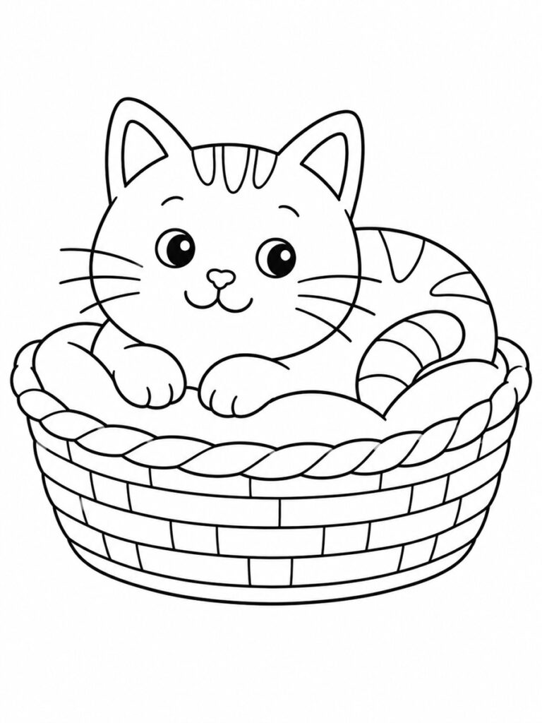 Coloriage chat panier