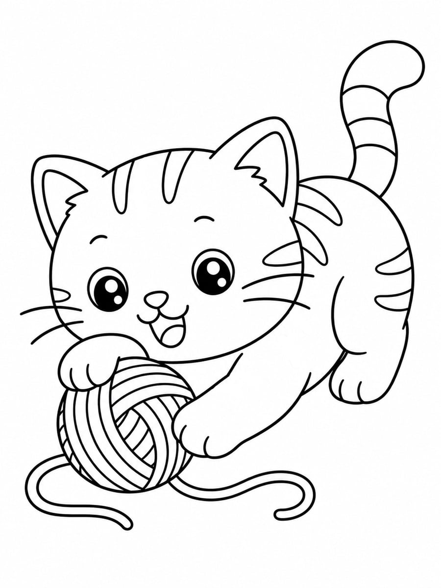 Coloriage chat pelote de laine