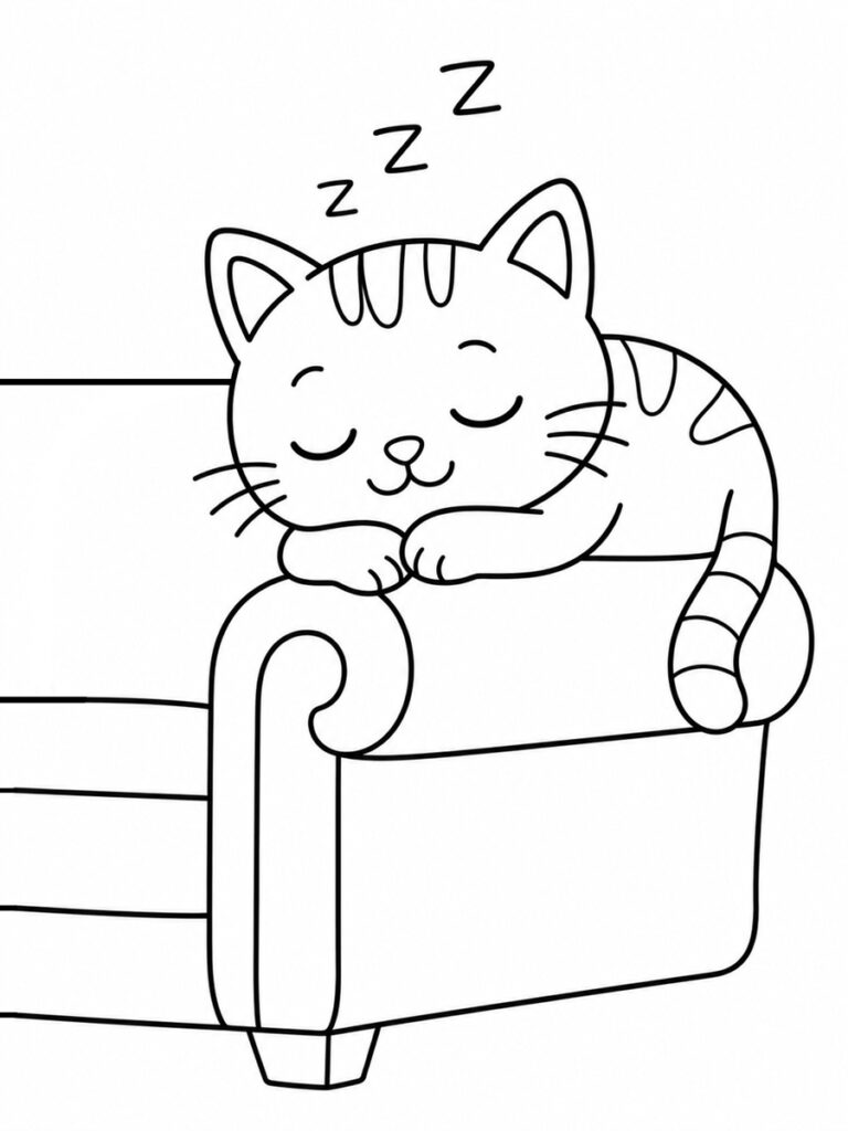 Chat qui dort Coloriage chat qui dort