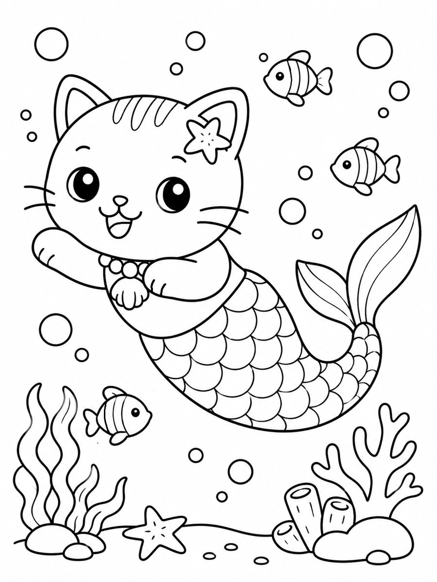 Coloriage chat sirène