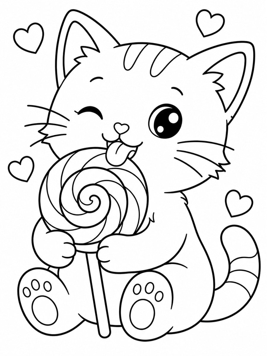 Coloriage chat sucette