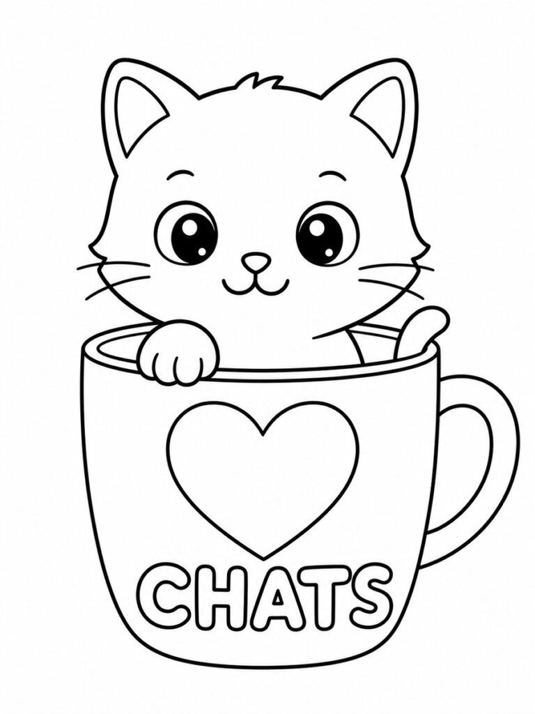 Coloriage chat dans une tasse