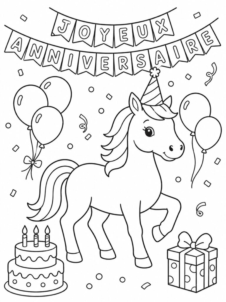 Coloriage cheval anniversaire