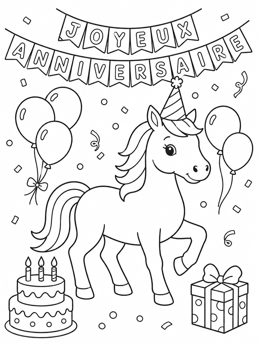 Coloriage cheval anniversaire