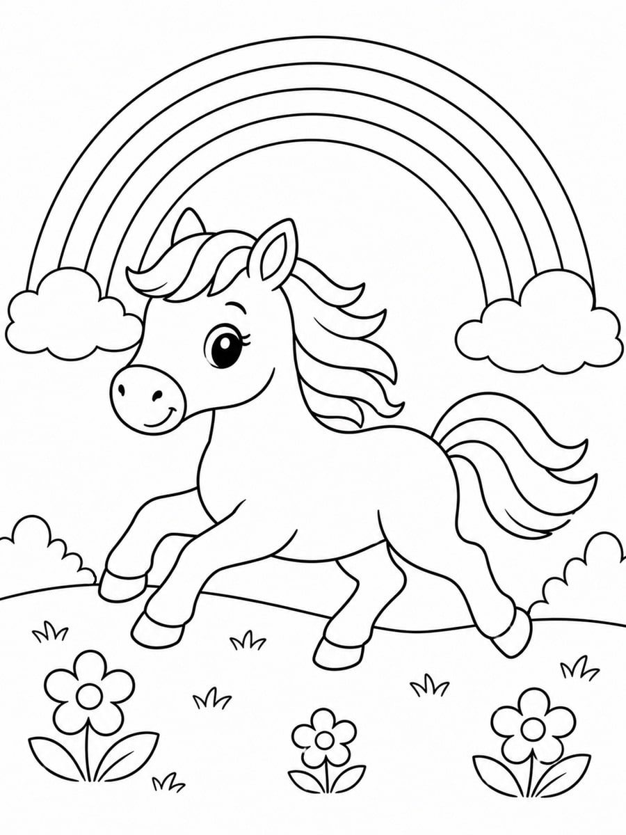 Coloriage cheval arc-en-ciel