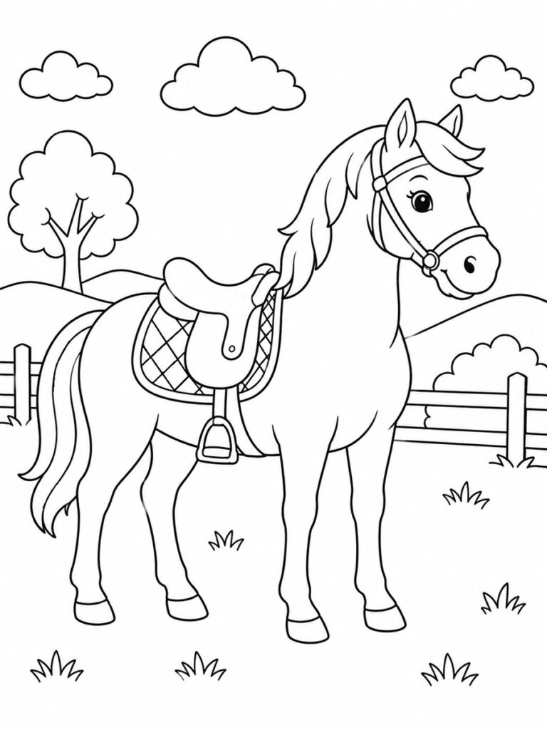 Cheval avec selle Coloriage cheval avec selle