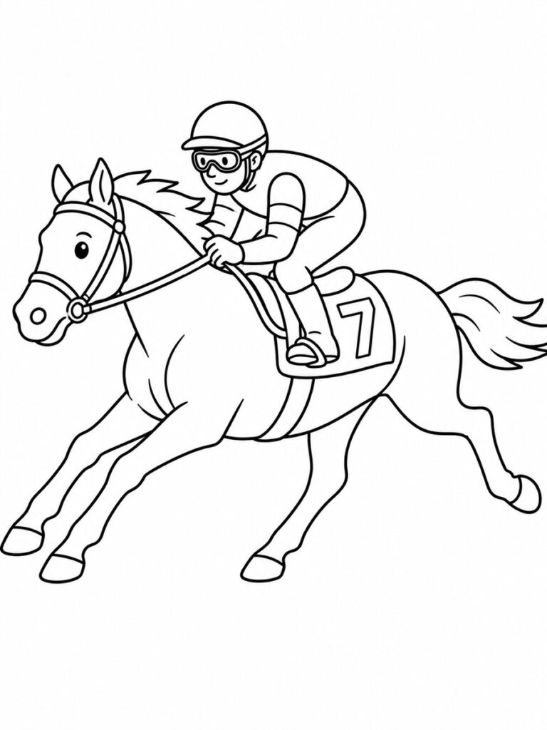 Cheval de course Coloriage cheval de course