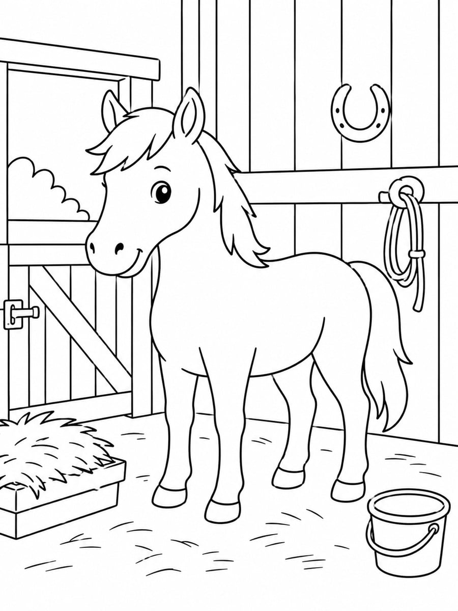 Coloriage cheval écurie