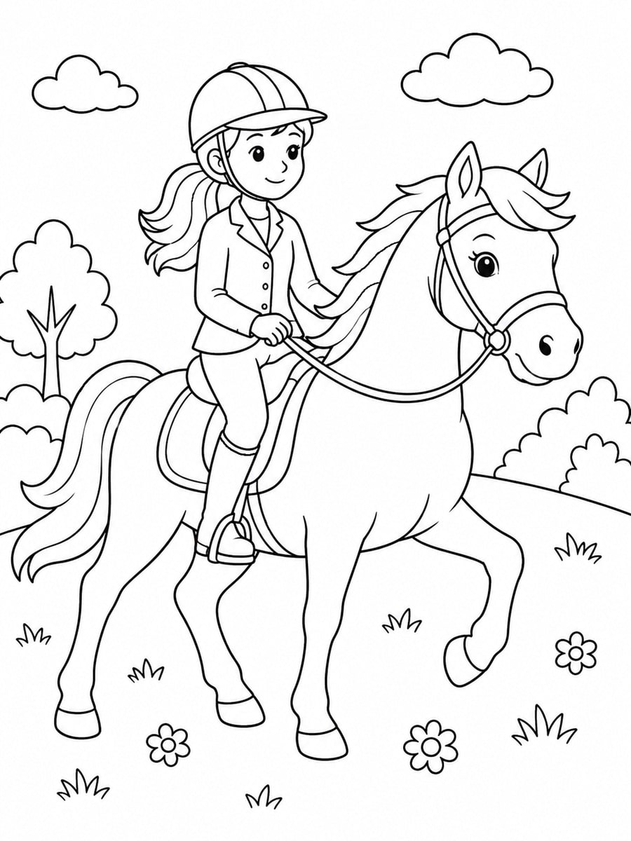 Coloriage cheval avec cavalière