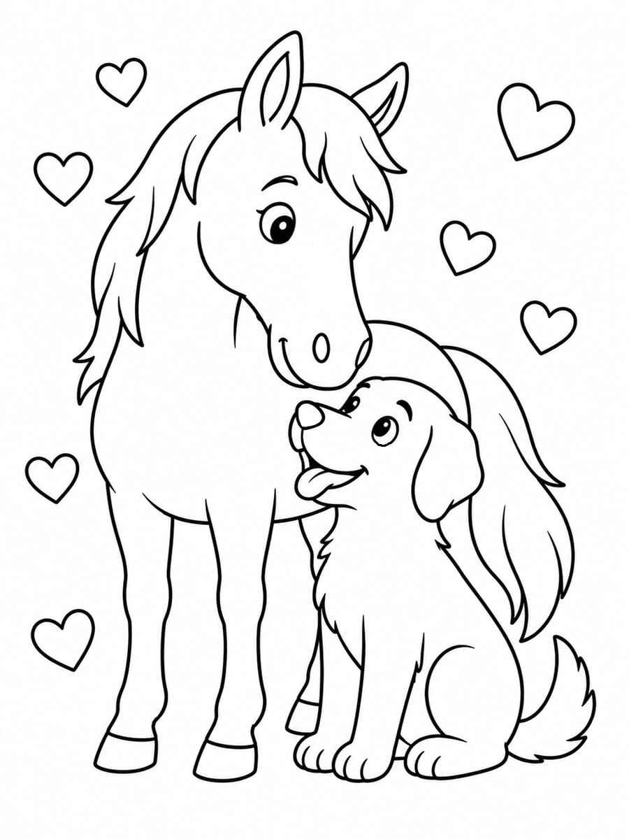 Coloriage chien et cheval