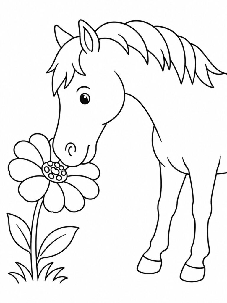 Coloriage cheval fleur