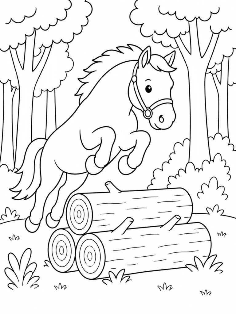 Coloriage cheval qui saute un obstacle