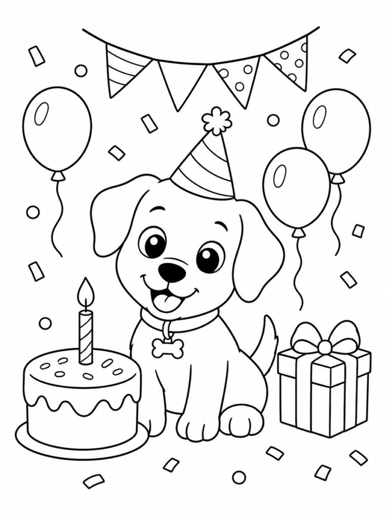Coloriage chien anniversaire