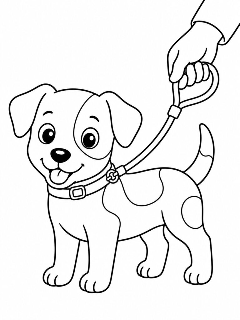 Chien en laisse Coloriage chien en laisse