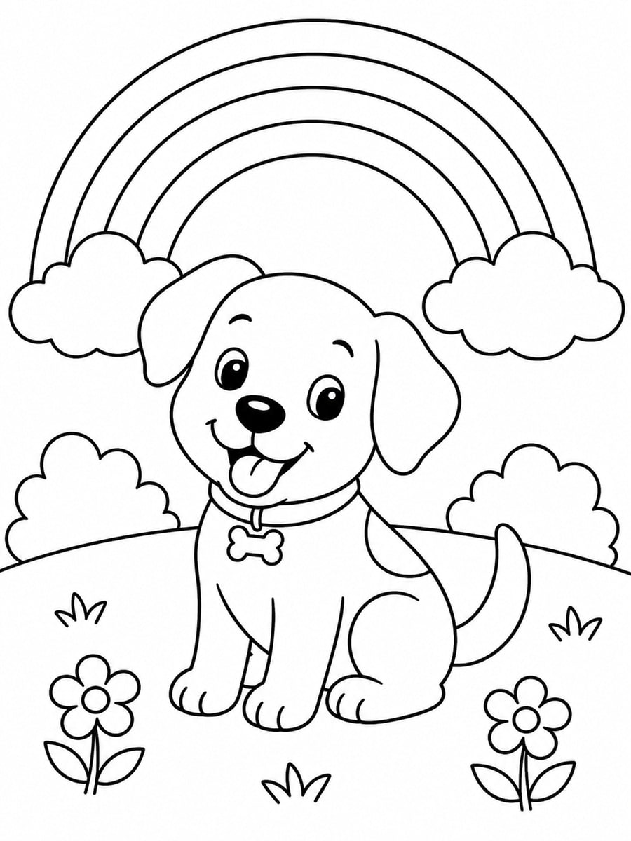 Coloriage arc-en-ciel et chien
