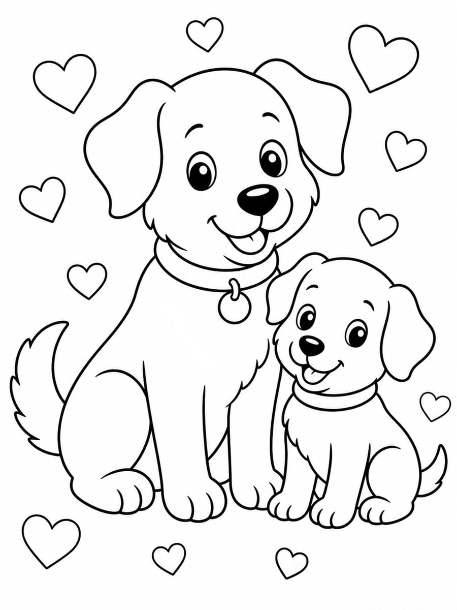 Coloriage chien et chiot