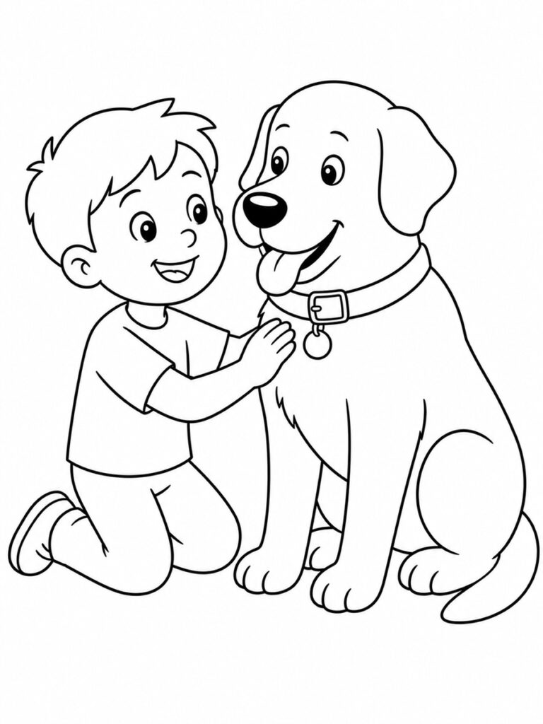 Coloriage chien et enfant