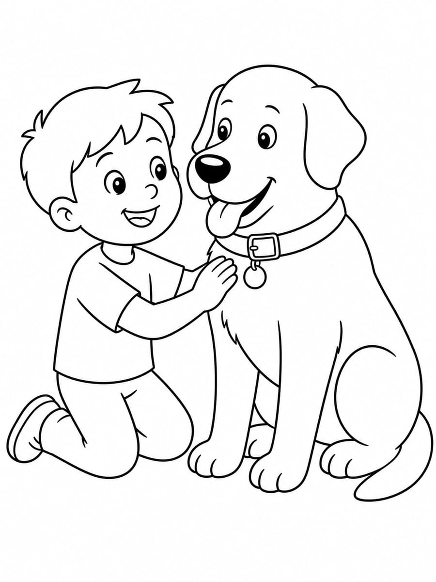 Coloriage chien et enfant