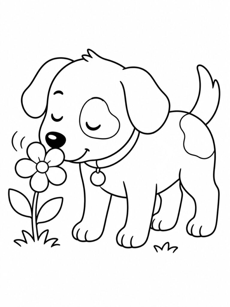 Coloriage chien fleur
