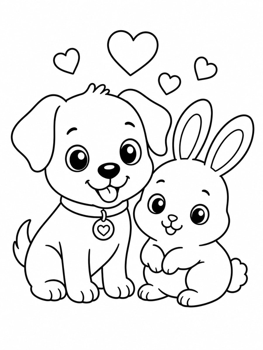 Coloriage chien et lapin