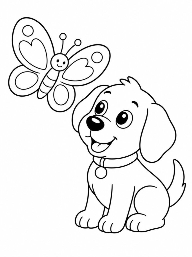 Chien et papillon Coloriage chien et papillon