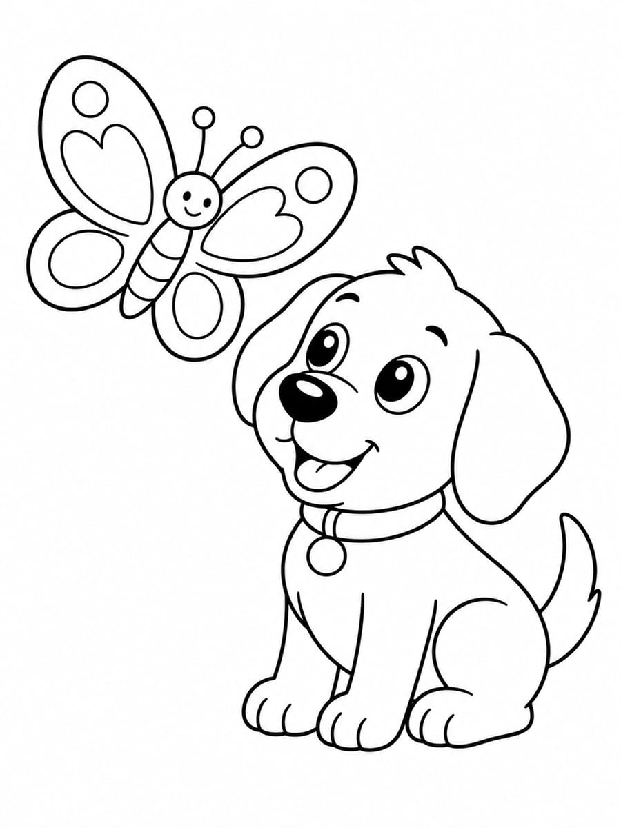 Coloriage chien et papillon