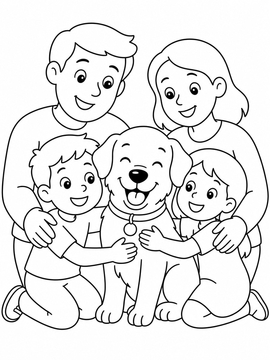 Coloriage chien famille