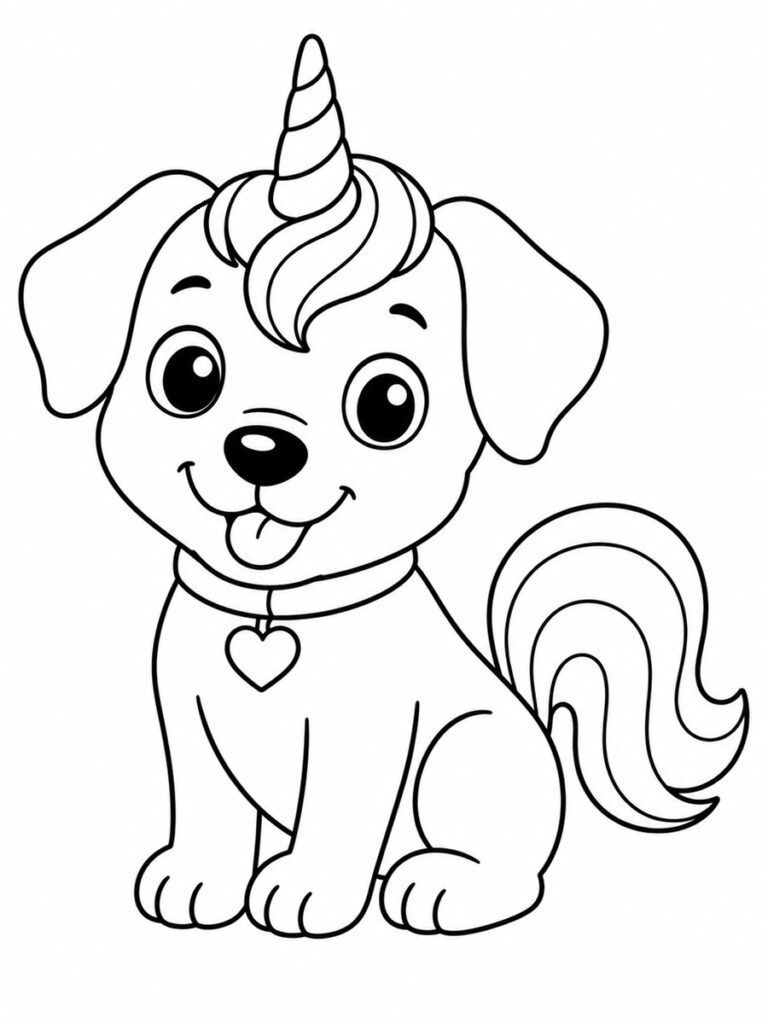 Coloriage chien licorne