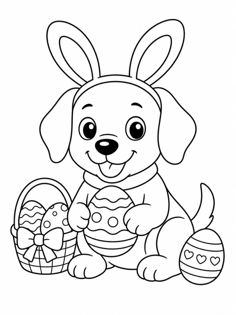 Coloriage chien Pâques