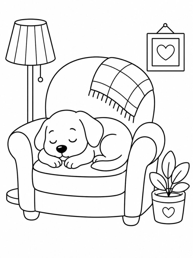 Chien qui dort Coloriage chien qui dort