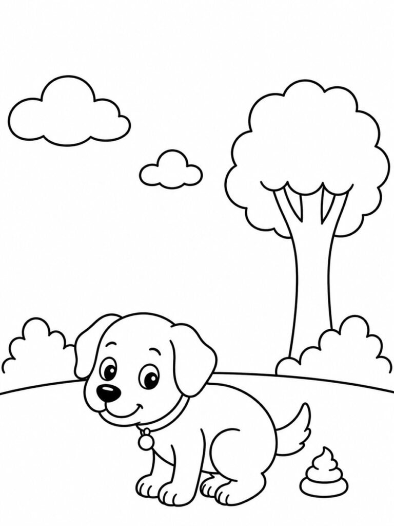 Chien qui fait caca Coloriage chien caca