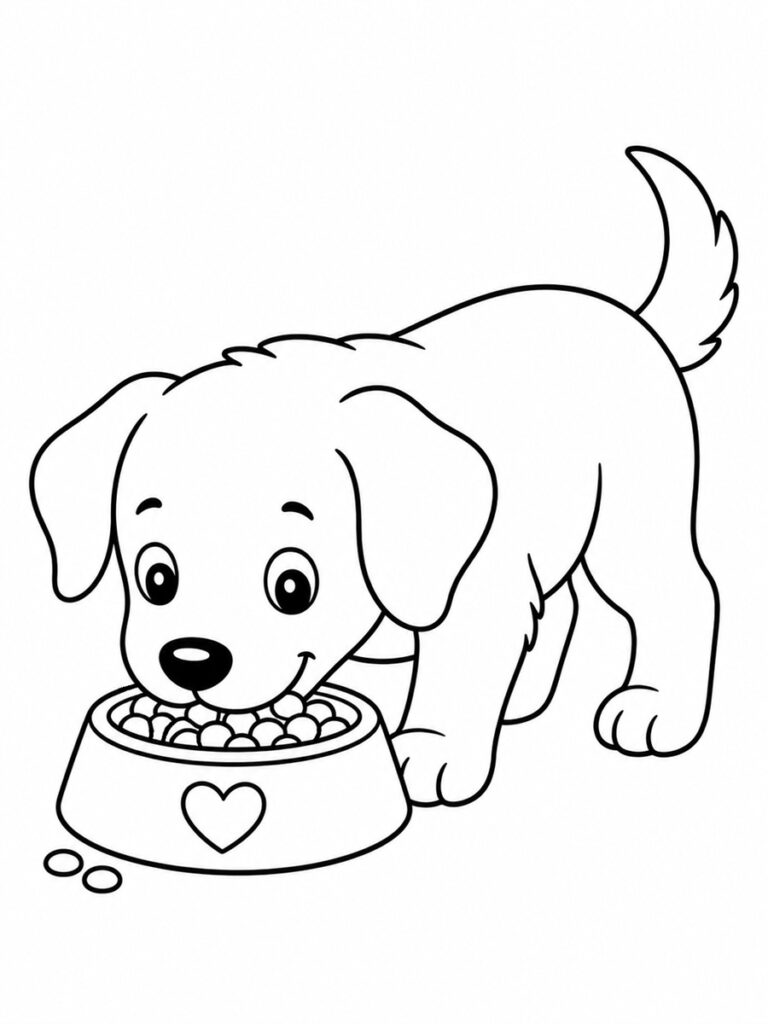 Chien qui mange Coloriage chien qui mange