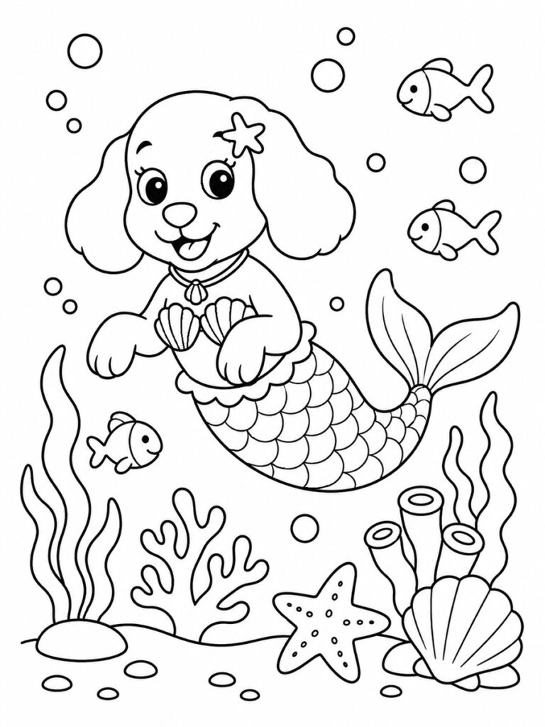 Coloriage chien sirène