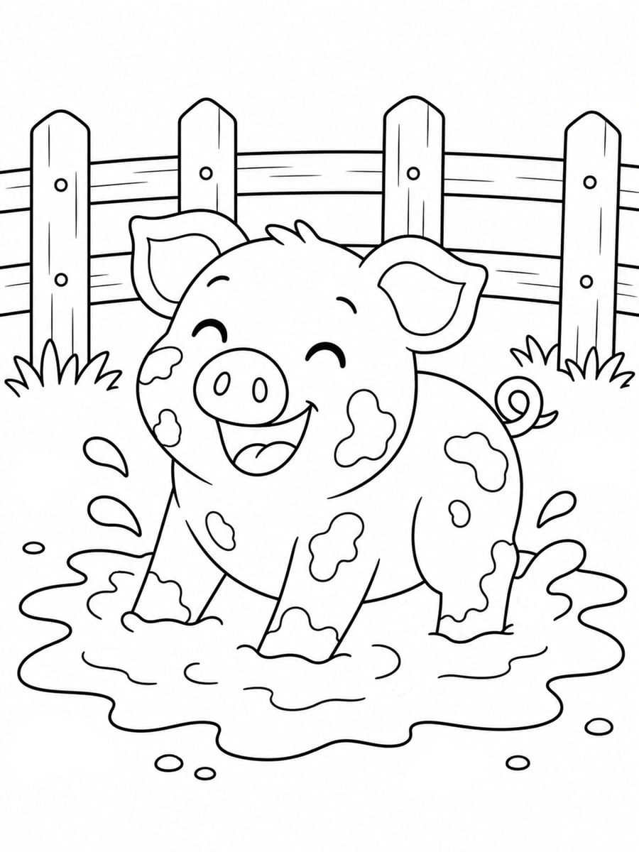 Coloriage cochon dans la boue
