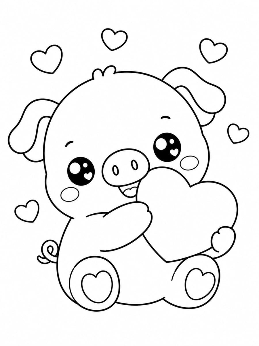 Coloriage cochon cœur