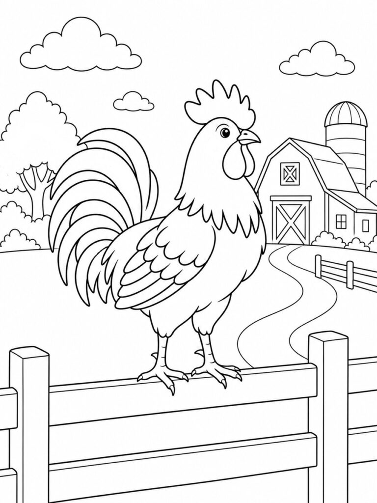 Coloriage coq de ferme
