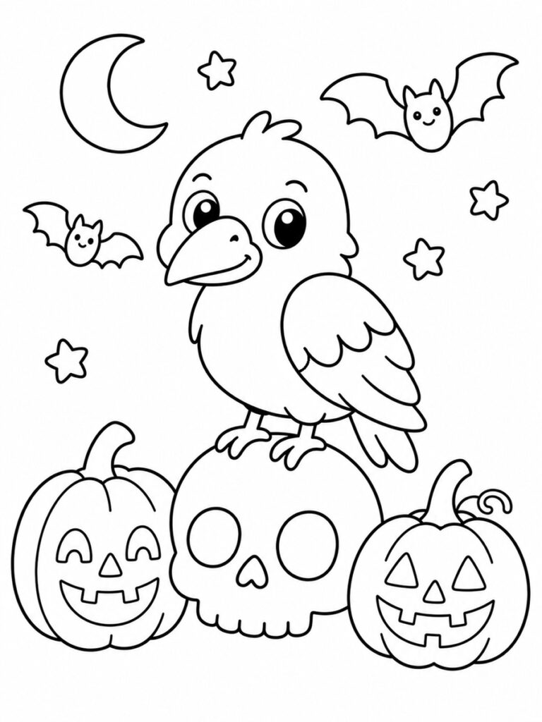 Coloriage corbeau Halloween