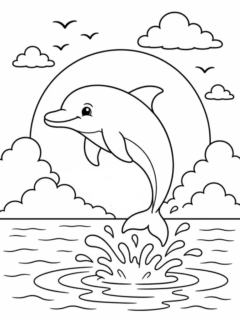 Dauphin au coucher de soleil Coloriage dauphin coucher de soleil