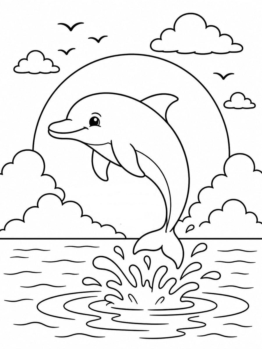 Coloriage dauphin coucher de soleil