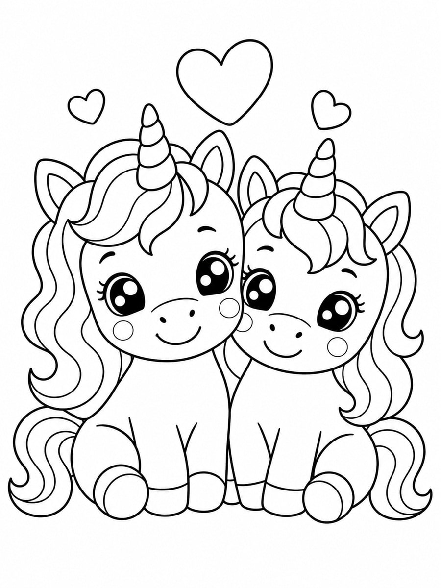 Coloriage deux licornes