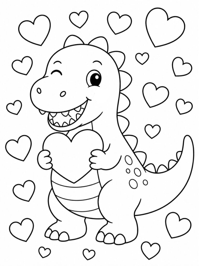Coloriage dinosaure amoureux