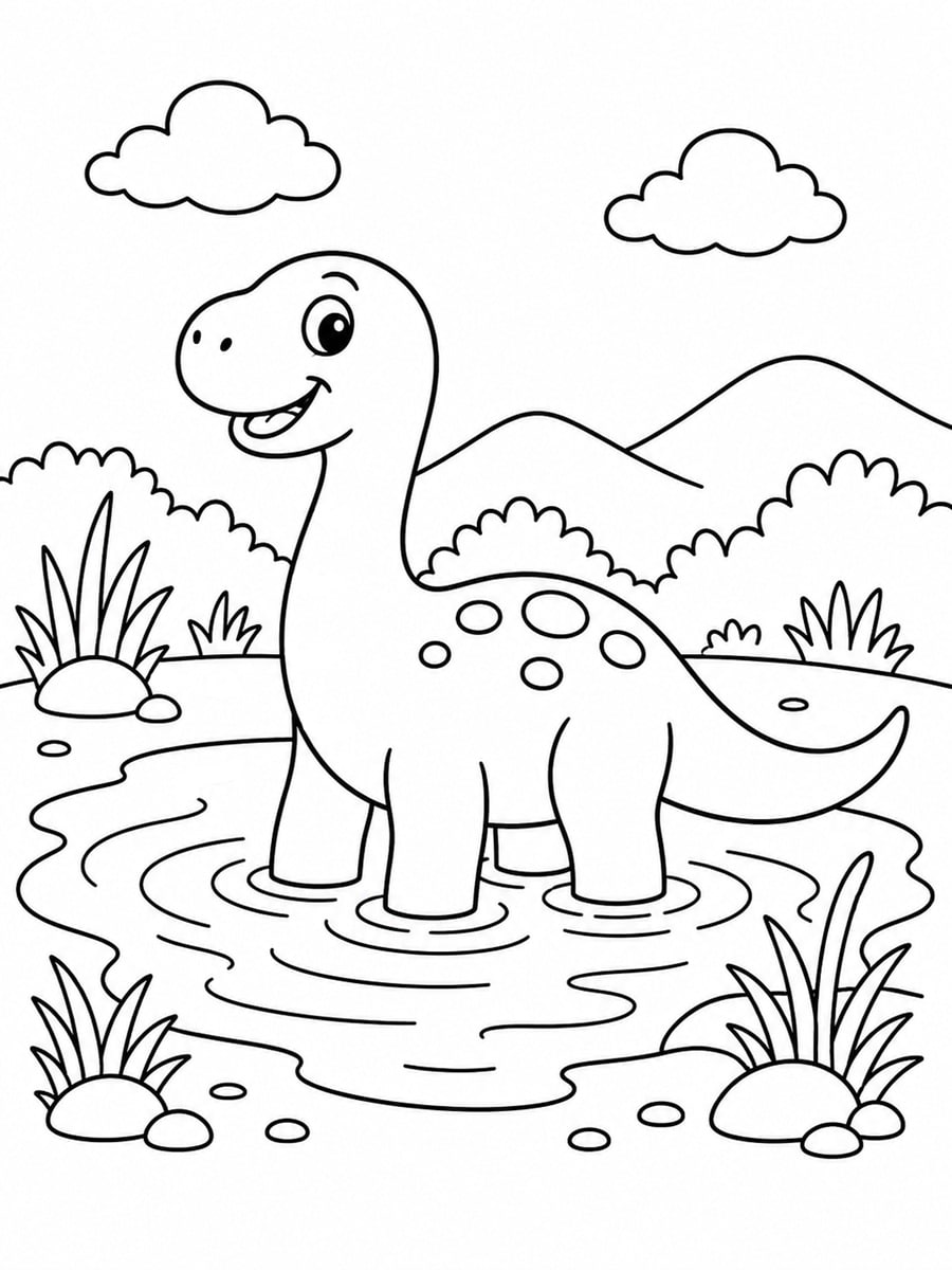 Coloriage dinosaure dans l'eau